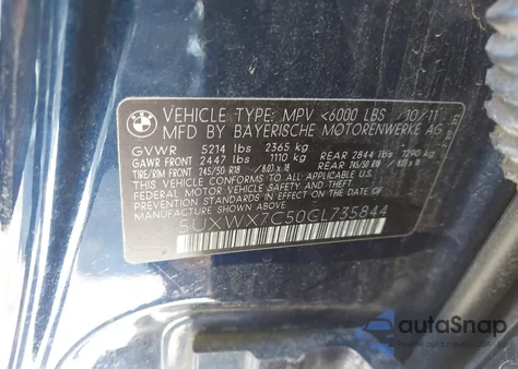 2012 BMW X3 xDrive35I from USA, damaged, VIN 5UXWX7C50CL735844